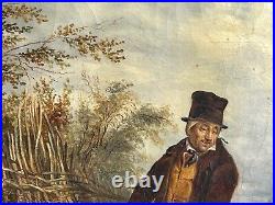 1830's, A scene Meeting Landscape Trees Sky, Antique Oil Canvas Painting