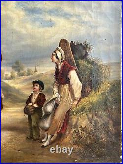 1830's, A scene Meeting Landscape Trees Sky, Antique Oil Canvas Painting