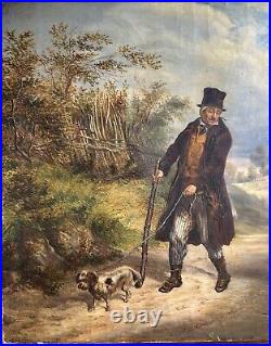 1830's, A scene Meeting Landscape Trees Sky, Antique Oil Canvas Painting