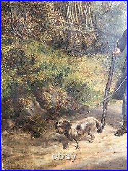 1830's, A scene Meeting Landscape Trees Sky, Antique Oil Canvas Painting