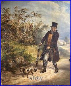 1830's, A scene Meeting Landscape Trees Sky, Antique Oil Canvas Painting