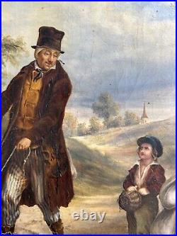 1830's, A scene Meeting Landscape Trees Sky, Antique Oil Canvas Painting