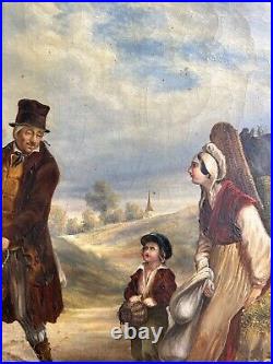 1830's, A scene Meeting Landscape Trees Sky, Antique Oil Canvas Painting