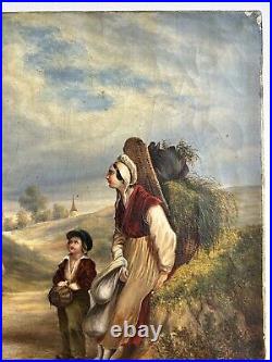 1830's, A scene Meeting Landscape Trees Sky, Antique Oil Canvas Painting