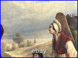 1830's, A scene Meeting Landscape Trees Sky, Antique Oil Canvas Painting