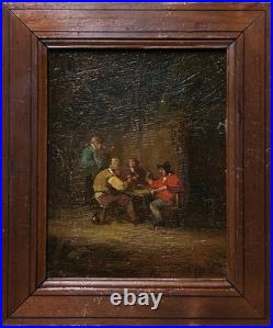 18th Century Friends A game of cards, Antique Oil Painting, Framed, Signed