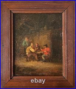 18th Century Friends A game of cards, Antique Oil Painting, Framed, Signed