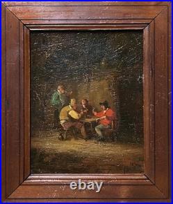 18th Century Friends A game of cards, Antique Oil Painting, Framed, Signed