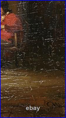 18th Century Friends A game of cards, Antique Oil Painting, Framed, Signed