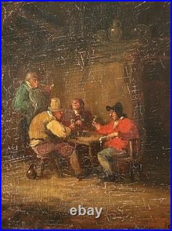 18th Century Friends A game of cards, Antique Oil Painting, Framed, Signed