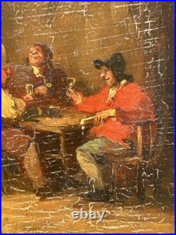 18th Century Friends A game of cards, Antique Oil Painting, Framed, Signed
