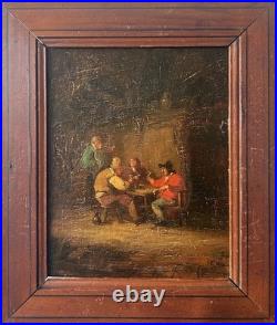 18th Century Friends A game of cards, Antique Oil Painting, Framed, Signed