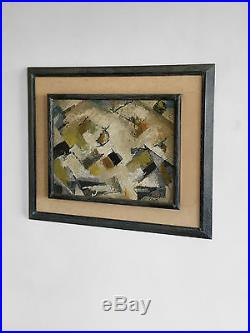 1950 Calmette Peinture Huile Sur Toile Art-deco Moderniste Bauhaus Cubiste