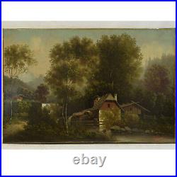 19e siècle Peinture ancienne Paysage avec un moulin sign. J. Albertos 105,5x68,5