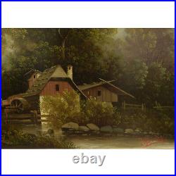 19e siècle Peinture ancienne Paysage avec un moulin sign. J. Albertos 105,5x68,5