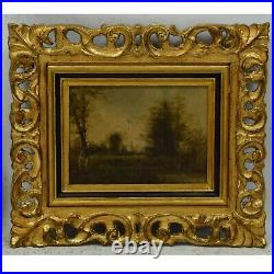 19e siècle Peinture ancienne huile, Paysage avec arbres signé R. BARE 41x35 cm