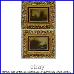 19e siècle Peinture ancienne huile, Paysage avec arbres signé R. BARE 41x35 cm