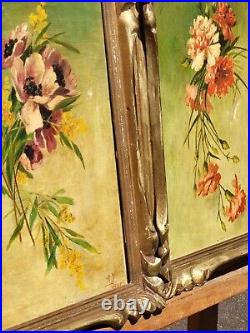 2 Tableaux anciens signées 1935. Bouquet de Fleurs. Peinture huile sur toile