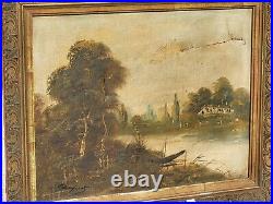 2 Tableaux anciens signés Paysage Bord de Rivière Peinture huile sur toile A Res