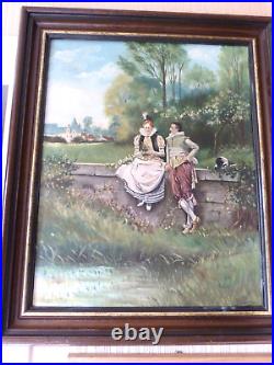 ANCIENNEhst huile sur toile SCENE GALANTE signé peinture tableau