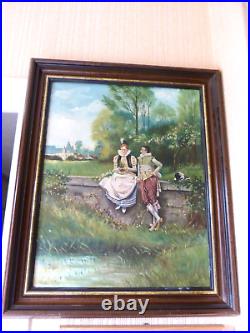 ANCIENNEhst huile sur toile SCENE GALANTE signé peinture tableau