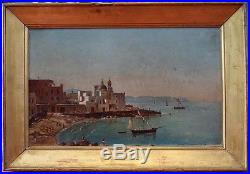 Achille Joyau, 1860, En Baie de Naples! Pozzuoli! Port et Pêcheurs! Rare