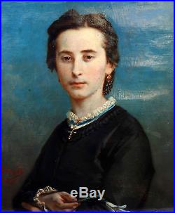 Adolphe Perrot Portrait de femme Huile sur toile Ecole Française XIXème siècle