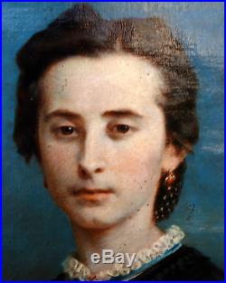 Adolphe Perrot Portrait de femme Huile sur toile Ecole Française XIXème siècle