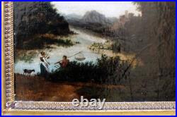 Adriaen Frans BOUDEWYNS (1644-1719) Pêcheur au filet et berger Huile sur toile