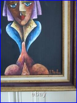 Alain RIGOLLIER (1955-) huile sur toile Portrait femme aux yeux bleus