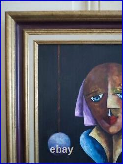 Alain RIGOLLIER (1955-) huile sur toile Portrait femme aux yeux bleus