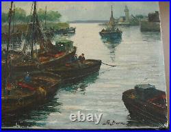 Albert BERN c1930 Huile sur Toile Bretagne port de Concarneau Dournenez 46 cm