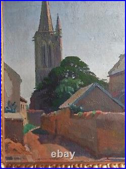 Albert Dequene (1897-1973), Vue d'église (Hirson), huile sur toile, vers 1920