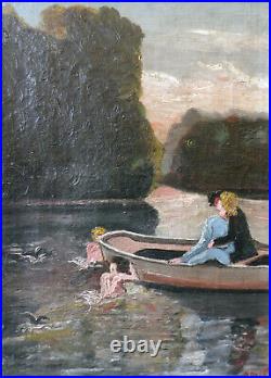 Alexandre Houze (1837-1908), attr, Couple et sirènes, XIXe, huile sur toile