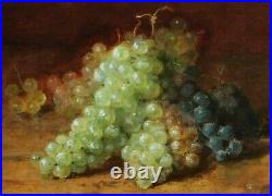 Amédée GENIN tableau nature morte grappe raisin 19ème huile toile fruits vigne