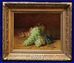 Amédée GENIN tableau nature morte grappe raisin 19ème huile toile fruits vigne