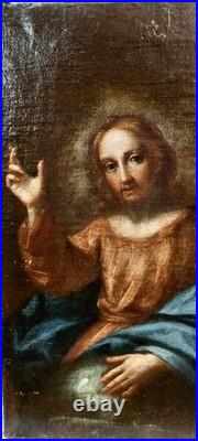 Ancien Huile Sur Toile Christ Bénissant École Italienne Ancien Huile Sur Toile Christ Bénissant École Italienne