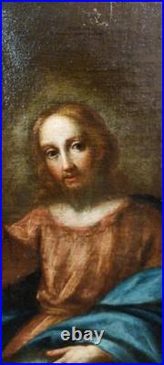 Ancien Huile Sur Toile Christ Bénissant École Italienne