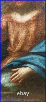 Ancien Huile Sur Toile Christ Bénissant École Italienne