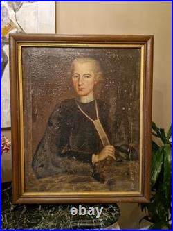 Ancien Portrait D'homme Époque XVIII ÈME S Huile Sur Toile Cadre Ancien