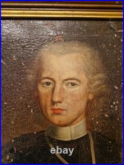 Ancien Portrait D'homme Époque XVIII ÈME S Huile Sur Toile Cadre Ancien