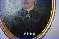 Ancien Portrait De Femme Huile Sur Toile Cadre Doré Époque XIX Ème S début XXème