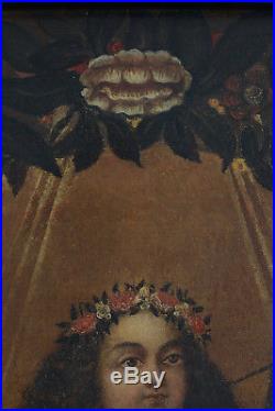 Ancien Tableau Baroque Religieux portrait La vierge Enfant Maria Bambina 17e