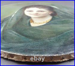 Ancien Tableau Dame au Collier de Perles Peinture Huile Antique Oil Painting