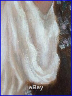 Ancien Tableau Femme au Cerisier Peinture Huile Antique Oil Painting Ölgemälde
