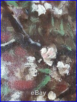 Ancien Tableau Femme au Cerisier Peinture Huile Antique Oil Painting Ölgemälde