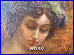 Ancien Tableau Huile Sur Toile Portrait De Femme