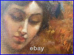 Ancien Tableau Huile Sur Toile Portrait De Femme