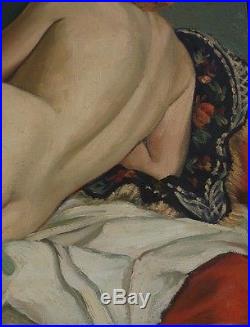 Ancien Tableau Huile Sur Toile Portrait Femme Nue Feminin 1943 Impressionnisme