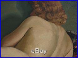 Ancien Tableau Huile Sur Toile Portrait Femme Nue Feminin 1943 Impressionnisme